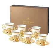 Espresso Turkish Coffee Cups and Saucers for Women Tea Cups Set of 6 with Gif...