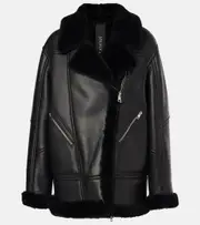 [Blancha] Blancha Shearling-trimmed leather jacket AU 12 black