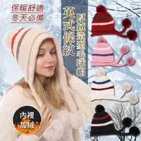 在飛比找momo購物網優惠-【WINCEYS】英式條紋厚絨造型毛球帽(4色)