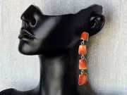 CHACO CANYON STERLING SILVER ORANGE SPINY OYSTER SHELL DROP EARRINGS - NWT