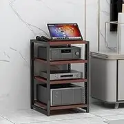 MegLob AV Media Stand with Wheels, Rolling Stereo Audio Rack Stand, Professional Audio Video Corner Shelf, Mobile Metal Media Storage Cabinet, Stereo Media Audio Tower Stand,Walnut 4 Tiers