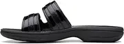 [Clarks] Women's Breeze Piper Slide Sandal, Black Patent, 5