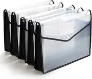 FANWU Plastic File Folder Poly Envelope Expanding File Wallet Document Folder with Snap Button Closure, Legal Size, 5 Pack Large Waterproof Accordion File Pouch (Transparent&Black)