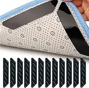 12 Pack Reusable Dual-Sided Rug Grippers – Non-Slip, Washable Rug Tape for Hardwood Floors and Tiles, Keeps Area Rugs Flat, Prevents Sliding and Curling, Black