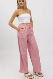 Red Stripe Wide Leg Pants High Rise - Size 16XL, Women's Wide Leg Pants
