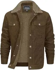 [Zozogag] Winter Men's Thicken Thermal Jackets Multi-Pockets Button Jackets Fleece Jackets Brown US XXL- (CN 3XL)