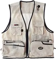 [Bewellan] Men Summer Vest Outdoor Multi-Pockets Men Fishing Vest Mesh Male Vest Men Fishing Waistcoat Clothing Creamy White XL