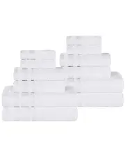 Superior 12pc Zero Twist Cotton Dobby Border Plush Soft Absorbent Towel Set