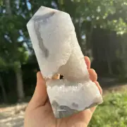 725g Natural moss agate obelisk quartz crystal geode tower point healing gift