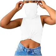 [Generic] Top Crop Casual Solid Color Sleeveless Vest with Mask T-Shirt Compression Top Men