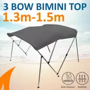 3 Bow 1.3m-1.5m Grey Boat Bimini Top Canopy Cover w/ Rear Poles & Sock