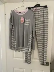 Peter Alexander Ladies Pyjama Set Grey Stripes Small