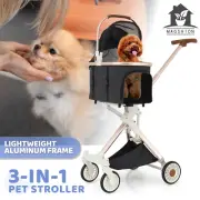 Foldable Pet Stroller 3-in-1 Multifunction Dog Travel Carrier Detachable Basket