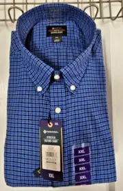 NWT Member's Mark stretch oxford shirt blue checkered button up Men XXL