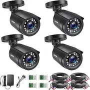 ZOSI 1080P 4 Pack HD TVI Security Bullet Cameras Outdoor Indoor Weatherproof with 24pcs IR LEDs 80ft Night Vision for 720P/1080N/1080P/5MP/4K HD TVI AHD CVI Analog Surveillance CCTV DVR Systems