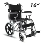 16" Foldable Wheelchair Park Brakes Lightweight Soft for Elderly and Disabled.