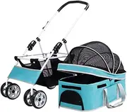 Dog Pram Premium Dog Strollers for Medium Dogs, Lightweight Pet Stroller Dog Cart Cat Stroller Pet Carrier Foldable 4 Wheel Dog Prams Pushchairs with Detachable Carrier(Blue)