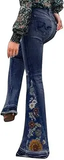 [FRMUIC] Womens High Waisted Bell Bottom Jeans 70'S Retro Jeans Flared Denim Pants Embroidered Stretch Wide Leg Bootcut Jeans