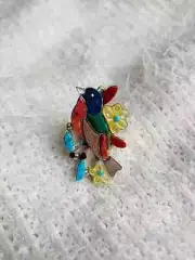 Native American Zuni Randy Pinto Shirley Benn Painted Bunting Bird Flower 7 Ring