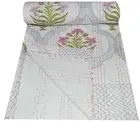 Hand Block Cotton Queen Block Print Kantha Quilt Throw Bohmain Bedding Bedspread