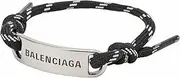 [Balenciaga] 656418 TVX4S 1766 Logo Plate Shoe Lace Bracelet, Antique Silver/Black & White, ワンサイズ, Brass, No Gemstone