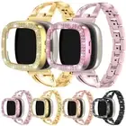 For Fitbit Versa 3 4 Sense Bling Diamond Stainless Steel Watch Band Strap Case