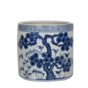 Blue And White Pine Tree Greek Key Cachepot