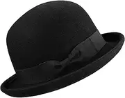 [Mealah] Women Men Classic-Wool-Bowel Hats Roll-up Brim Black Derby Fedora Cap （Size:S/M）