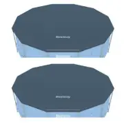 Bestway Round PVC 12 Foot Pool Cover for Above Ground Pro Frame Pools (2 Pack)