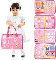 Premium Montessori Sensory Busy Board Toy for Toddlers - DIY Felt Busy Board Accessories for Early Learning, Motor Skills & Brain Development | Ideal for Travel & Home Play (Pink)