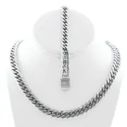 SOLID SILVER FINISH MIAMI CUBAN LINK CHAIN & BRACELET 12MM 30'' ANTI-TARNISH