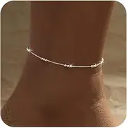 [BERISO] Gold/Silver Ankle Bracelets for Women,14K Gold Plated Anklets for Women Waterproof Pearl Heart Beads Evil Eye Rhinestone Anklets Set Layered Anklet Bracelets for Women Gold Jewelry