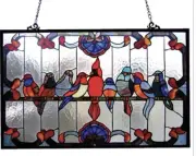 32” X20” Tiffany Style Cardinal Birds Stained Glass Window Panel Sun-catcher