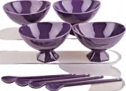 DVF Home Pebblestone Eggplant Dessert Ice Cream Sherbet Bowl/Spoon Set/4 New