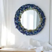 15" Lapis Lazuli & Labradorite Round Gemstone Mirror – Crystal Wall Deco
