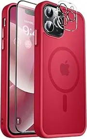 MOCCA Strong Magnetic for iPhone 12 Pro Max Case,[Compatible with Magsafe][Glass Screen Protector+Camera Lens Protector] Slim Thin Shockproof Cover Phone Case for iPhone 12 Pro Max 6.7", Red