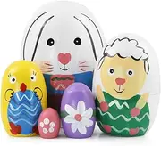 Winterworm Cute Rabbit Nesting Doll Set of 5 Egg Shape Easter Bunny Sheep Chick Flower Russian Nesting Dolls Wooden Matryoshka Dolls for Kids Stacking Christmas Birthday Toy Gift Home Decoration