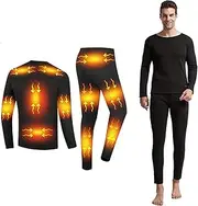 [IMYOGI] Cozy Men Heated Thermal Underwear Set, USB Heating Underwear Base Layer with 16 Zone Heated, Long Johns Fleece Lined Top & Bottom