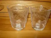 2 CRATE & BARREL GLASS VOTIVE CANDLE HOLDERS--3" HIGH X 8 1/2" AROUND-#R13-4