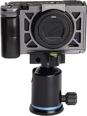 wepoto zv-1 cage for Sony ZV-1 Digital Camera, Vlogging Video Shooting Rig Stabilizer,Black Ebony Wooden Handle Grip,gray-ZV-1-GB
