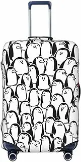 [CADREWY] Stylish Crowd of Penguins Print Travel Suitcase Cover Luggage Protector with Elastic Anti Scratch for Carry On, Black, Large