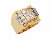 10k or 14k Two Tone Gold White CZ Handsome Sparkling Wide Band Mens Ring