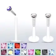 5PC 16G 5/16" Press Fit AB CZ Bioflex Plastic Push Snap In Stud Lip Labret Rings