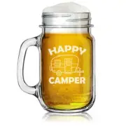 16oz Mason Jar Glass Mug w/ Handle Happy Camper