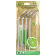 Reusable Stainless Steel Drinking Straws & Brush (Pack of 4)