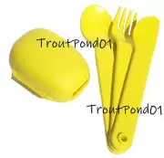 Tupperware On the Go Cutlery Set Snap Together Knife Fork Spoon Case Yellow