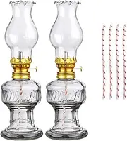 Kerosene Lamp, Oil Lamps for Indoors UK Large 8 Inch Lamps with 2 Wicks for Indoor Kerosene Lamp with Glass Rustic Lantern for Home Emergency Lighting Tabletop Decor