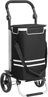 SONGMICS Shopping Trolley, Foldable Shopping Cart, Solid, with Insulated Cooling Bag, Large Capacity 35L, Multifunctional Luggage Cart with Wheels, Detachable Backpack, Black KST03BK