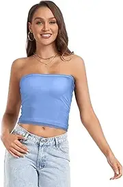 [GuoChe] Women's Strapless Crop Tops Corn Flower Blue Comfy Crop Tube Top Strapless Shirts for Teen Gym