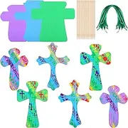 Liliful 60 Sets Large Easter Magic Scratch Cross Ornaments for Kids Rainbow Crosses Craft DIY Crafts with Wooden Stick Ribbon for Easter Party Church VBS Sunday School Classroom Activities
